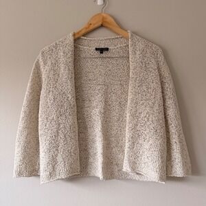 Eileen Fisher Knit Cardigan Sweater Speckled Cream Silver Size S